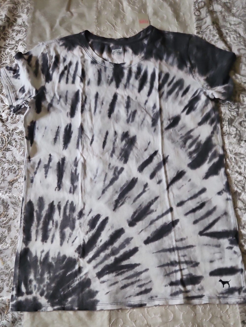 PINK Victoria's Secret Black & White Tie-Dye Short Sleeve Tee